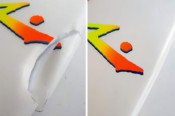 Surfboard rail hole repair